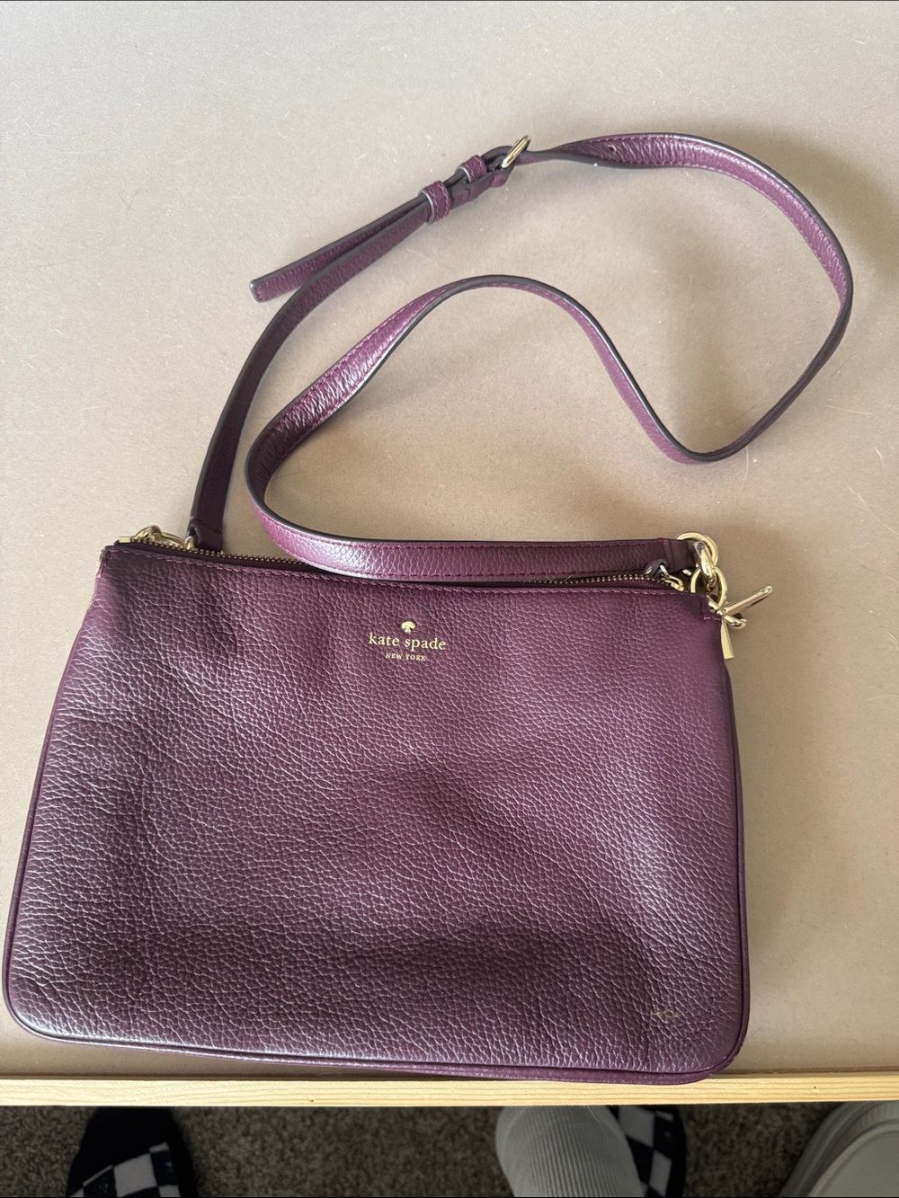 kate spade Plum Pebbled Leather Crossbody with Gold Hardware